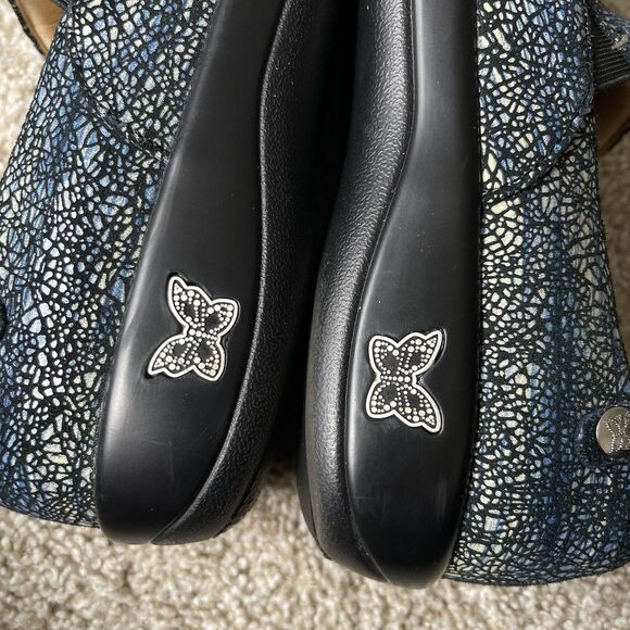 Allegria Keli Pro Crackle Pop Leather Mule Clogs 39/ 9 Blue Silver Comfort Shoes - Picture 9 of 11